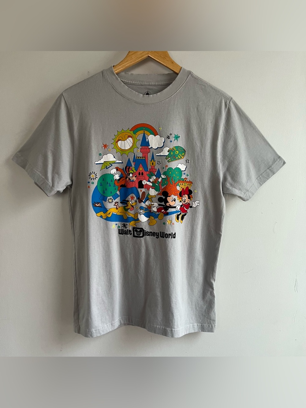 Disney Parks 2024 Play In The Park Grey T Shirt Mickey Mouse Castle Adult Small